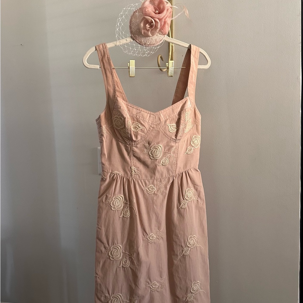 RARE Nanette Lepore Champagne Pink Embroidered Dress